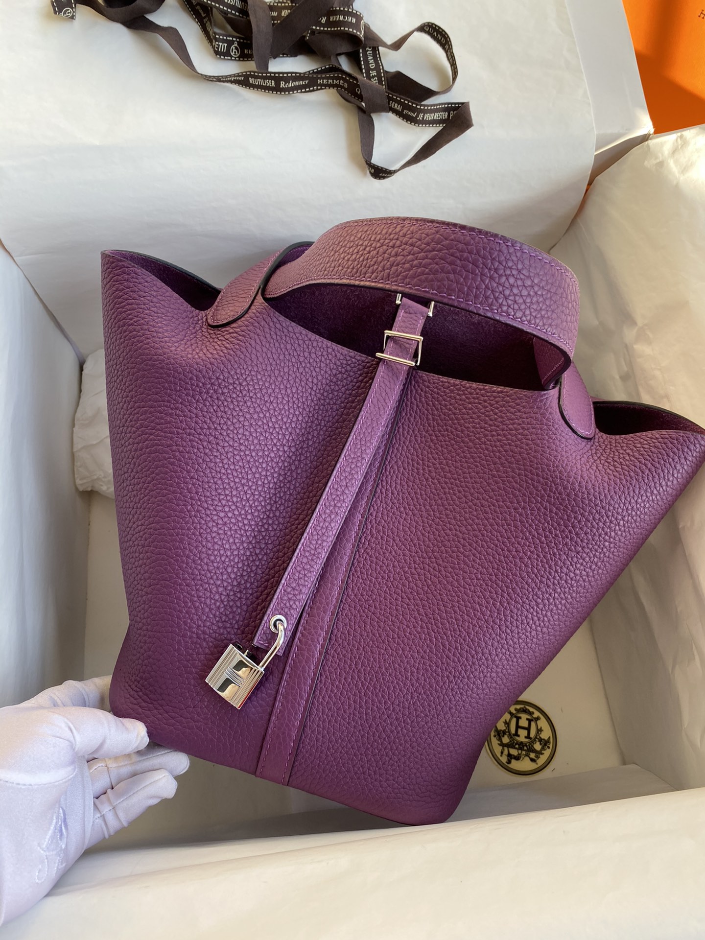 Hermes Picotin Lock 22 Bag In Purple Clemence Leather